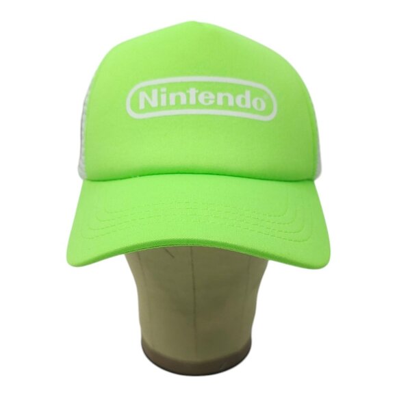 Nintendo Logo Mesh Snapback Cap Trucker Baseball Foam Hat NES Neon Green NEW - Picture 9 of 13